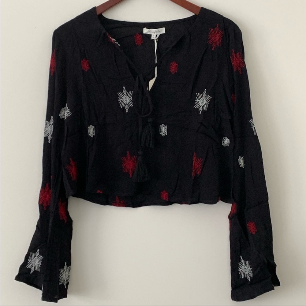 Honey Belle Wide Sleeves Bohemian Blouse Long Sleeve Lightweight Top Black - Picture 2 of 6